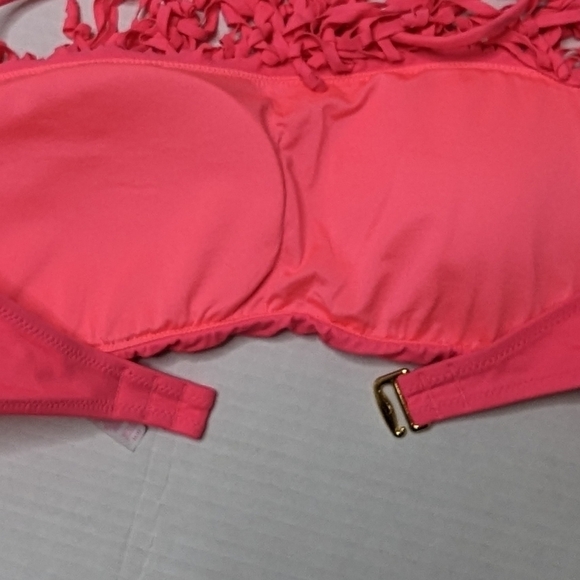 Victoria's Secret Hot Pink Fringe Bandeau Halter Bikini Top Medium - Picture 6 of 7